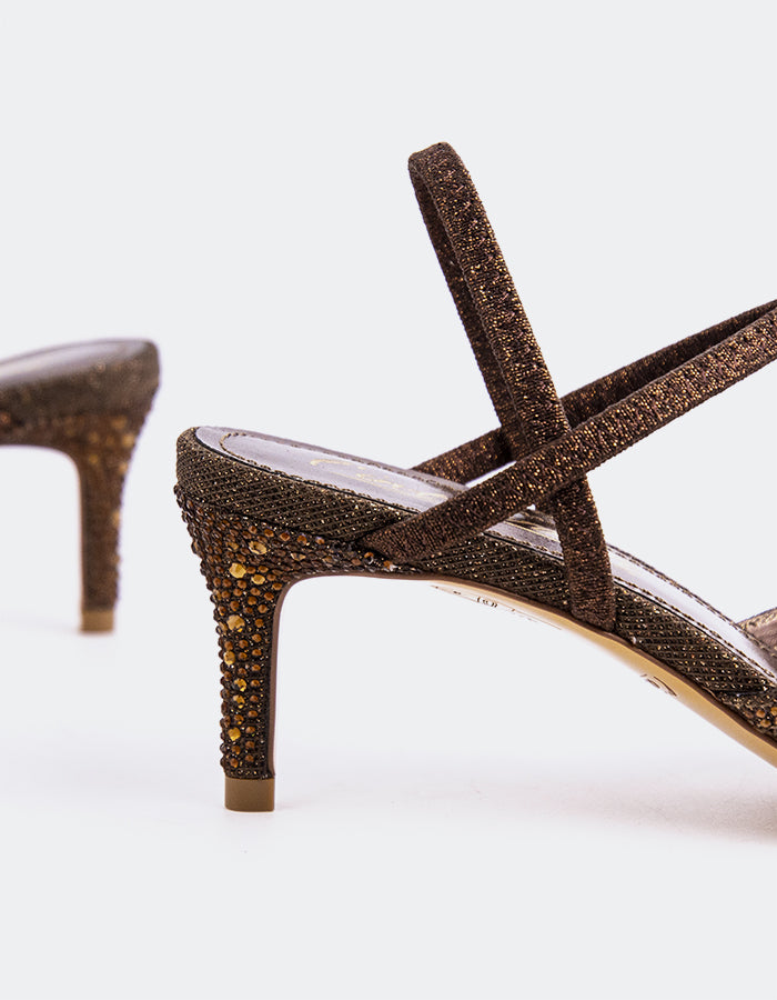 L'INTERVALLE Sketty Escarpins à Bride Arrière bas pour femmes en maille bronze