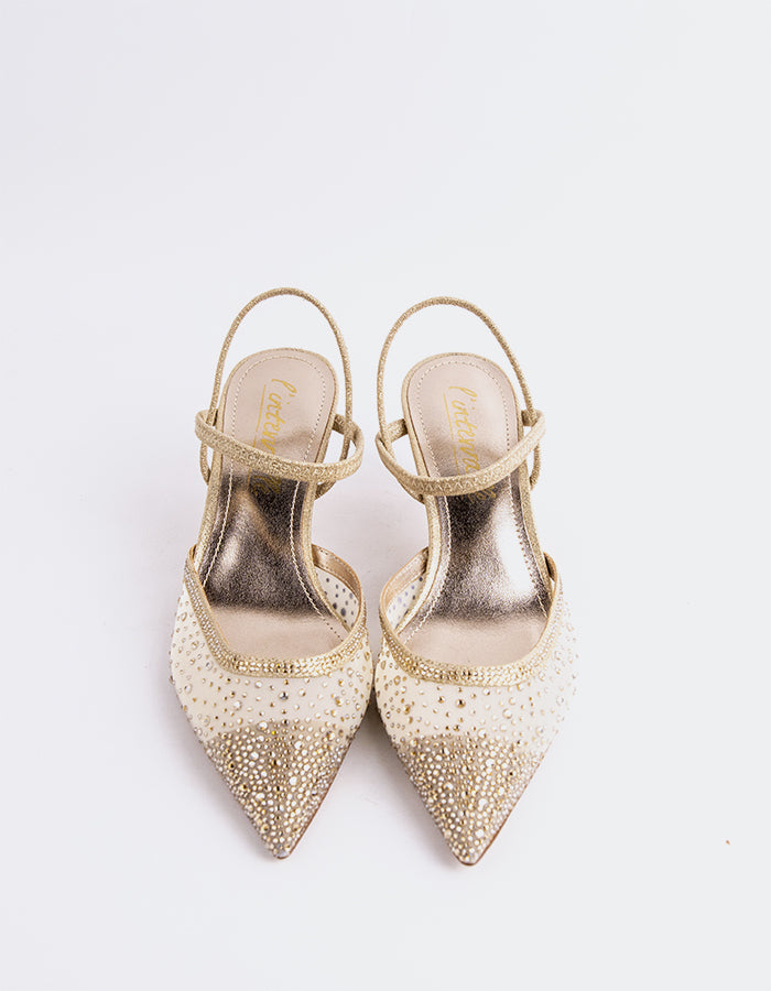 L'INTERVALLE Sketty Escarpins à Bride Arrière à talons bas pour femmes Escarpins à Bride Arrière  Or