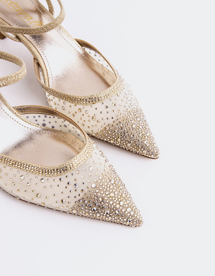 L'INTERVALLE Sketty Escarpins à Bride Arrière à talons bas pour femmes Escarpins à Bride Arrière  Or