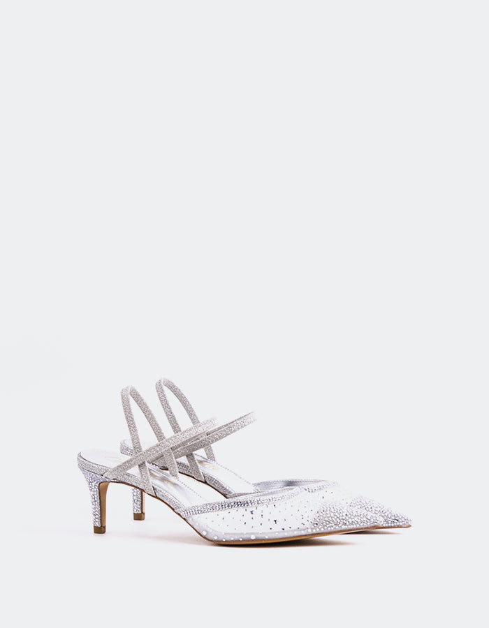 L'INTERVALLE Sketty Women's Low-Heel Slingback Shoes Silver Mesh