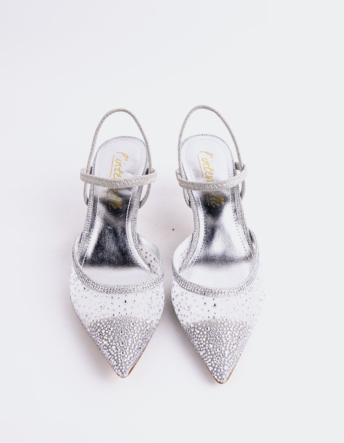 L'INTERVALLE Sketty Women's Low-Heel Slingback Shoes Silver Mesh