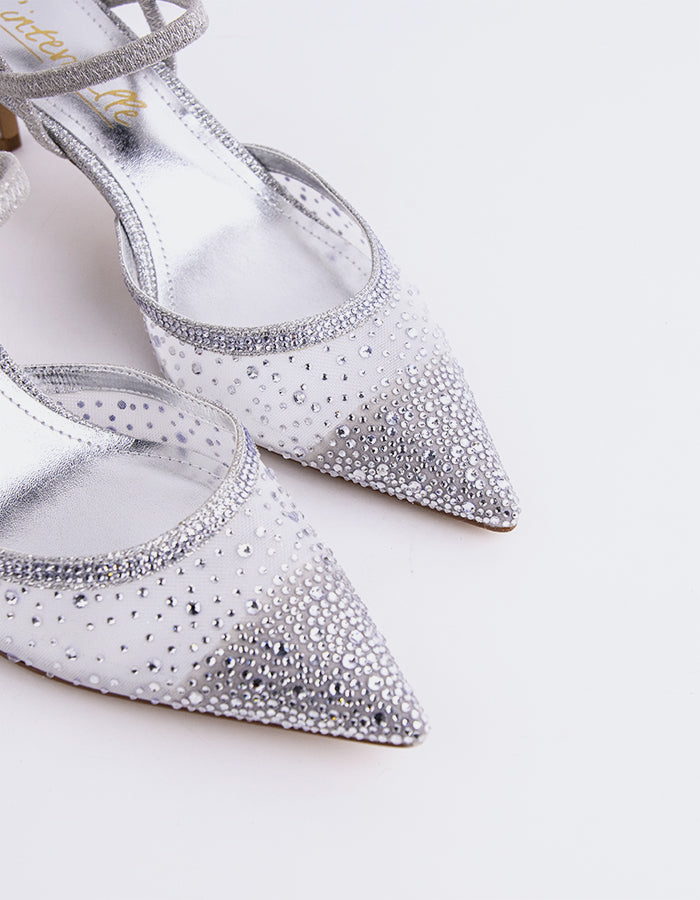 L'INTERVALLE Sketty Women's Low-Heel Slingback Shoes Silver Mesh