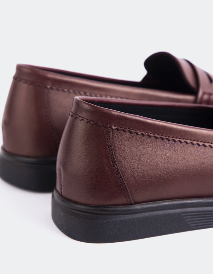 L'INTERVALLE Sperry Penny Loafers Femme Bordeaux Cuir