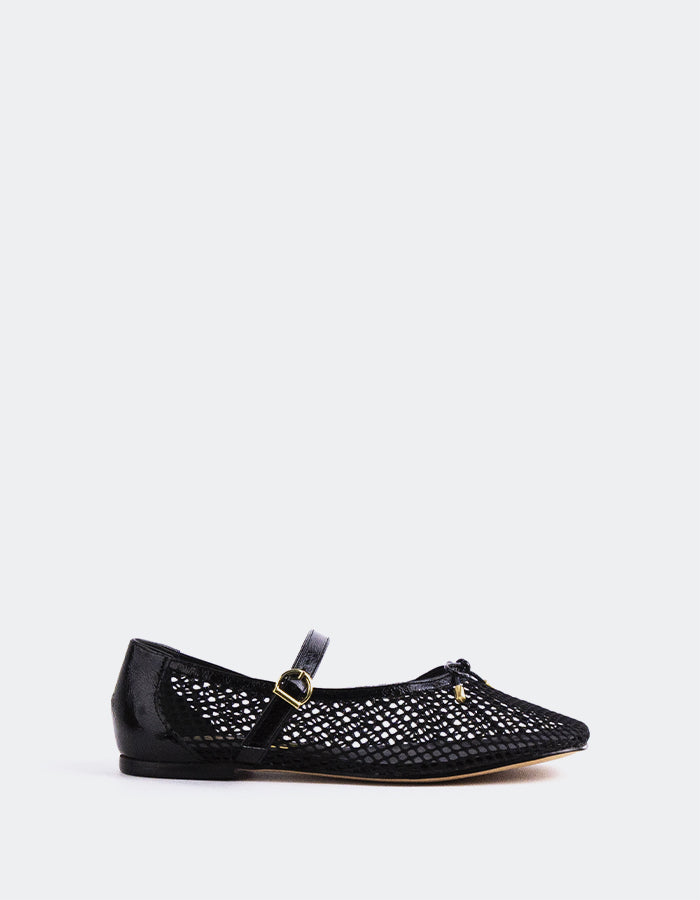 L'INTERVALLE Starflower Women's Shoe Mary Jane Flats Black Mesh