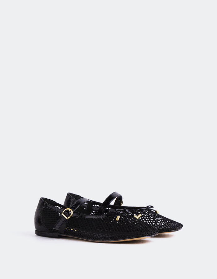 L'INTERVALLE Starflower Women's Shoe Mary Jane Flats Black Mesh
