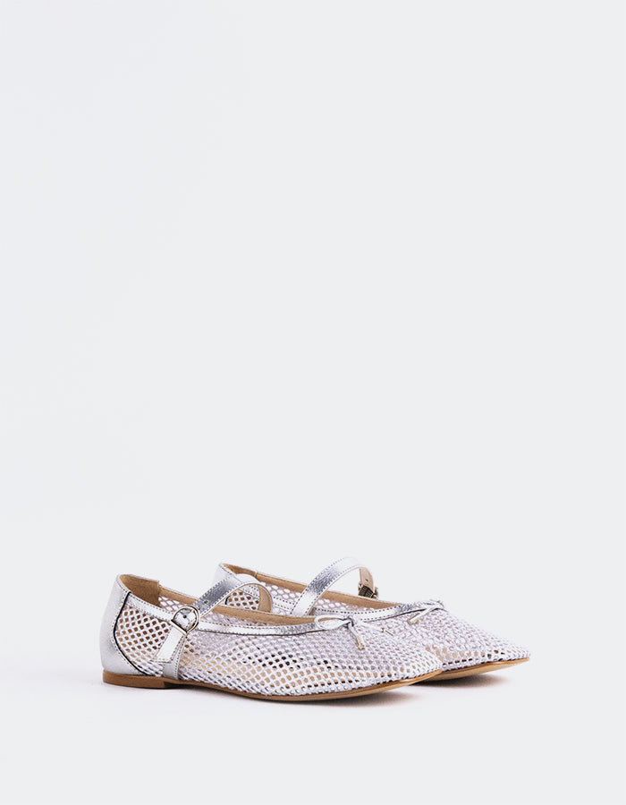 L'INTERVALLE Starflower Women's Shoe Mary Jane Flats Silver Mesh