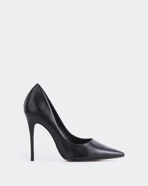 Black leather high heels deals