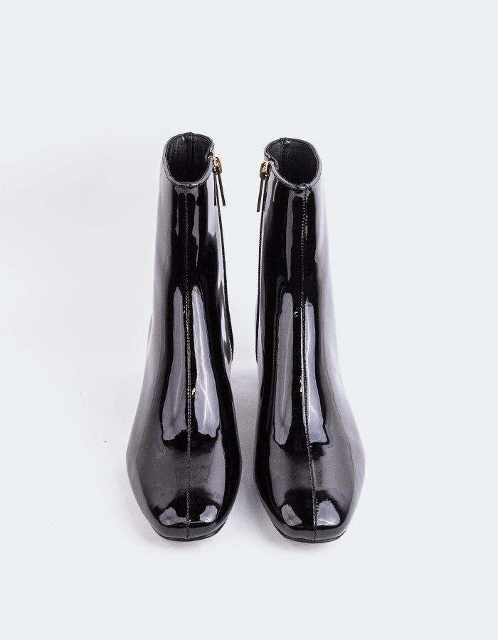 L'INTERVALLE Tenby Bottines à talons carrés pour femme Noir Verni