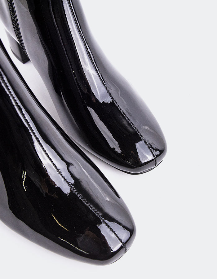 L'INTERVALLE Tenby Bottines à talons carrés pour femme Noir Verni