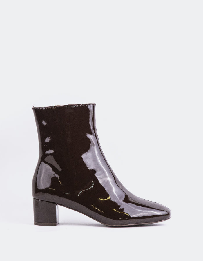 L'INTERVALLE Tenby Bottines à talons carrés pour femme Brun Verni