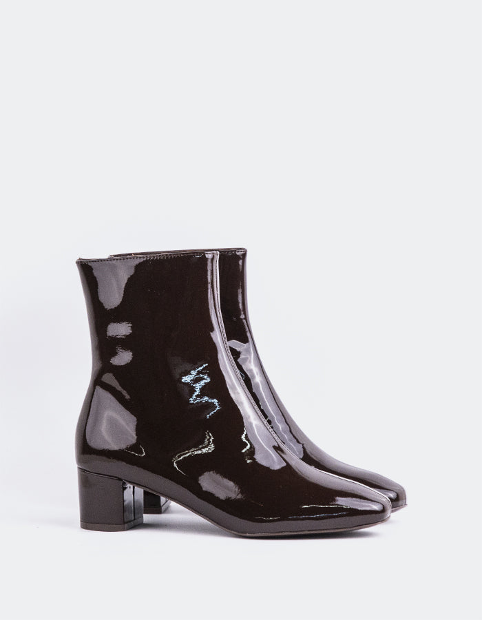 L'INTERVALLE Tenby Bottines à talons carrés pour femme Brun Verni