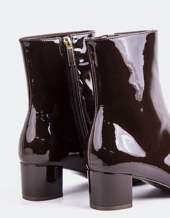 L'INTERVALLE Tenby Bottines à talons carrés pour femme Brun Verni