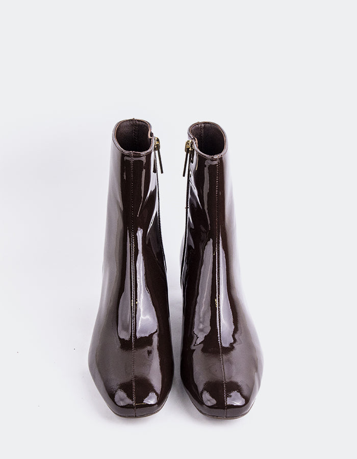 L'INTERVALLE Tenby Bottines à talons carrés pour femme Brun Verni