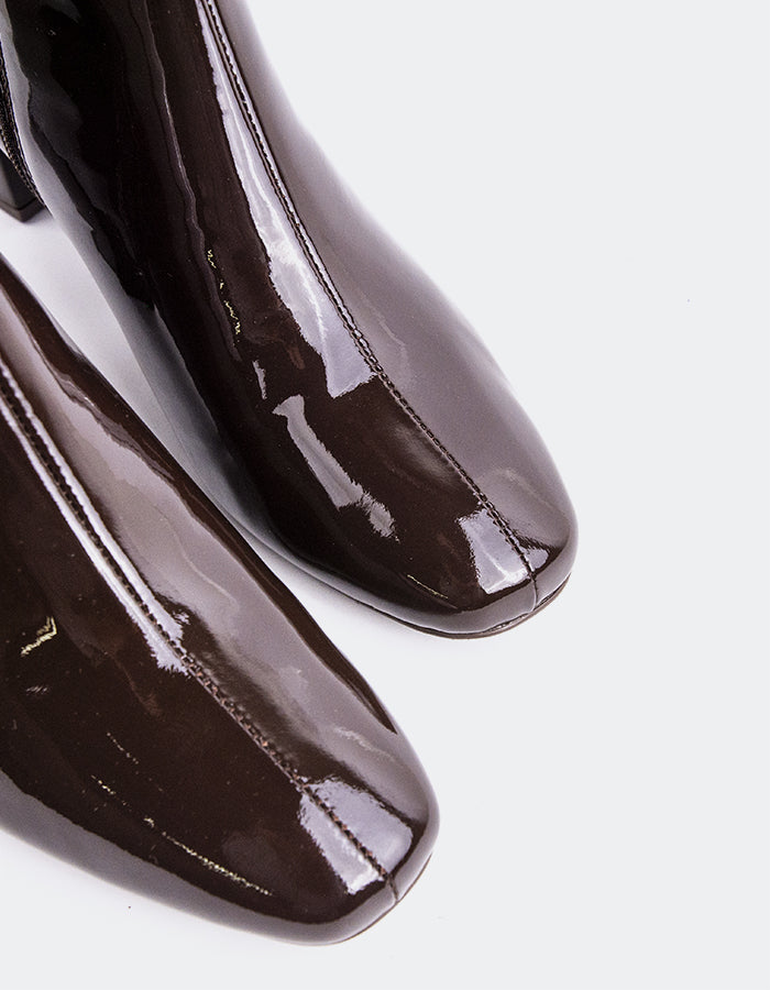 L'INTERVALLE Tenby Bottines à talons carrés pour femme Brun Verni