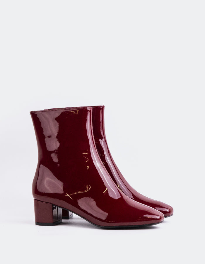 L'INTERVALLE Tenby Women's Block-Heel Ankle Boots Burgundy Patent