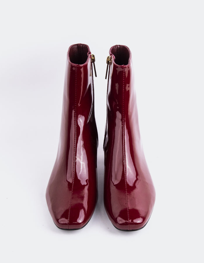 L'INTERVALLE Tenby Women's Block-Heel Ankle Boots Burgundy Patent