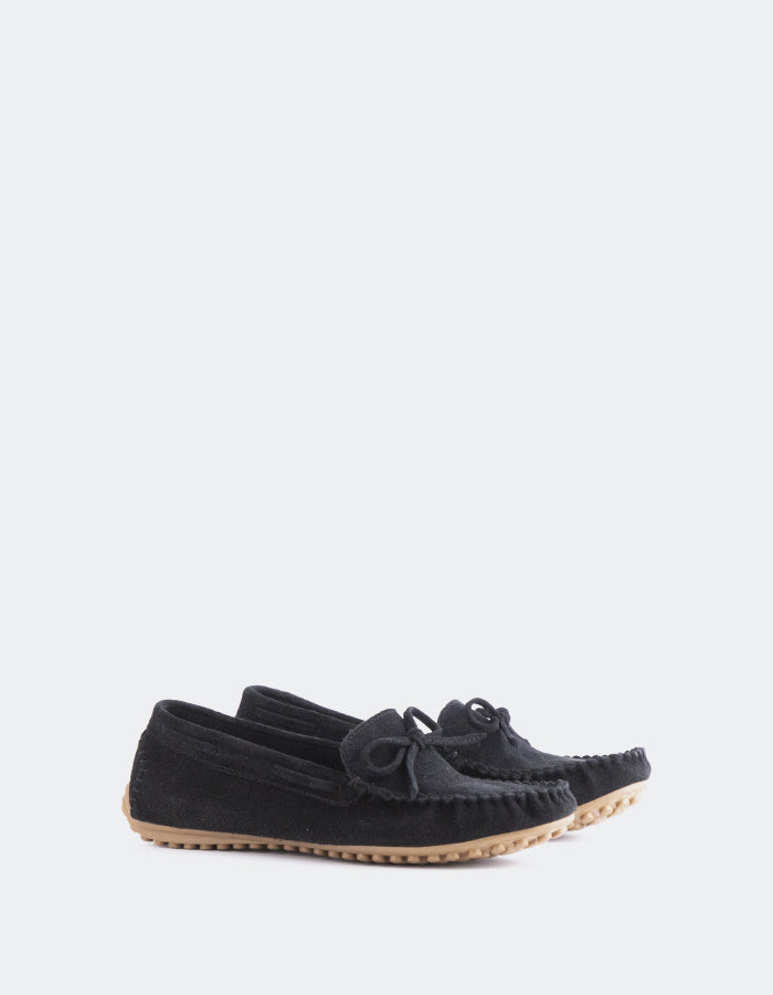 L'INTERVALLE Titania Femme Boat Chaussure Loafer Noir Suède