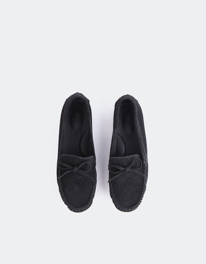 L'INTERVALLE Titania Femme Boat Chaussure Loafer Noir Suède