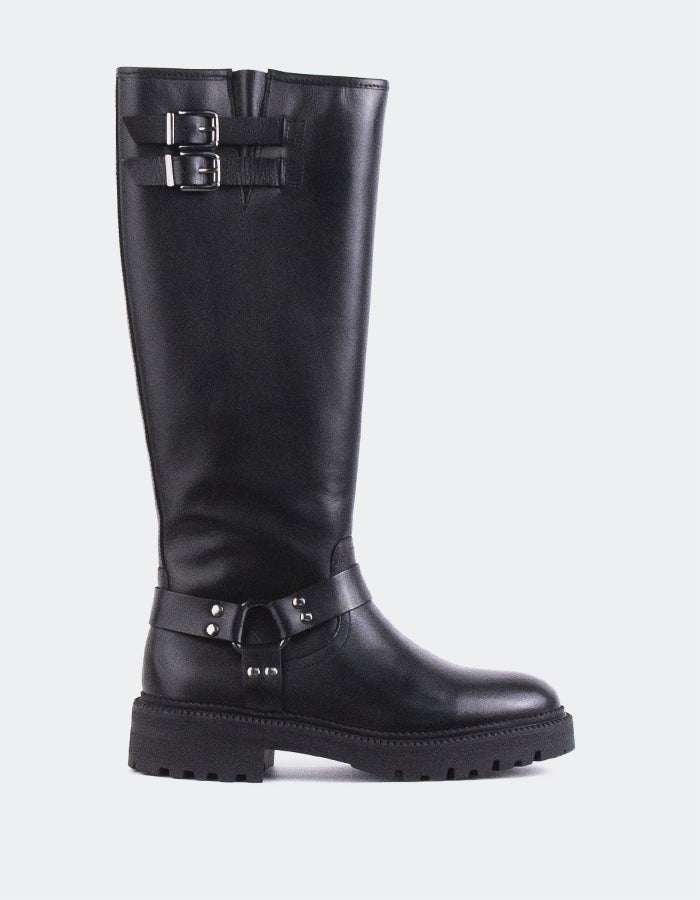 L'INTERVALLE Turvol Bottes Moto pour femmes Bottes à tige haute  Noir  Cuir (7139458744400)