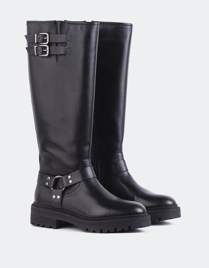 L'INTERVALLE Turvol Bottes Moto pour femmes Bottes à tige haute  Noir  Cuir (7139458744400)