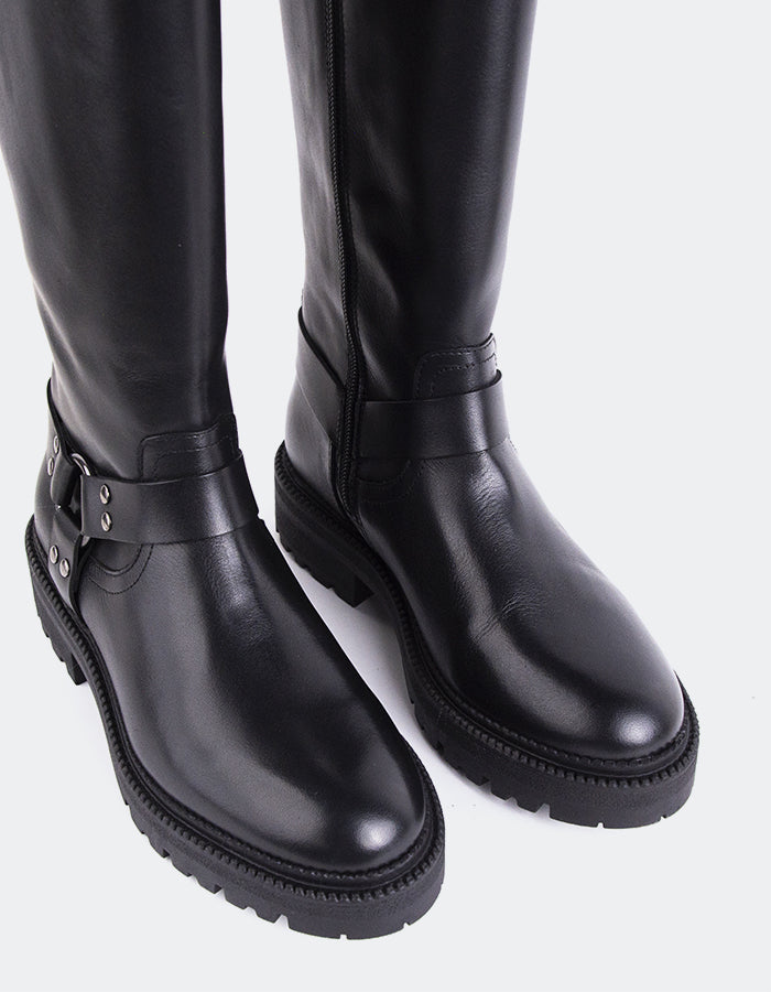 L'INTERVALLE Turvol Bottes Moto pour femmes Bottes à tige haute  Noir  Cuir (7139458744400)