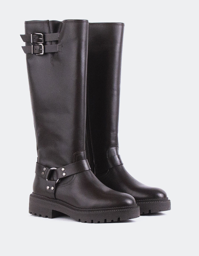 L'INTERVALLE Turvol Bottes Moto pour femmes Bottes à tige haute  Brun  Cuir (7139458842704)