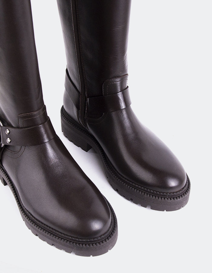 L'INTERVALLE Turvol Bottes Moto pour femmes Bottes à tige haute  Brun  Cuir (7139458842704)