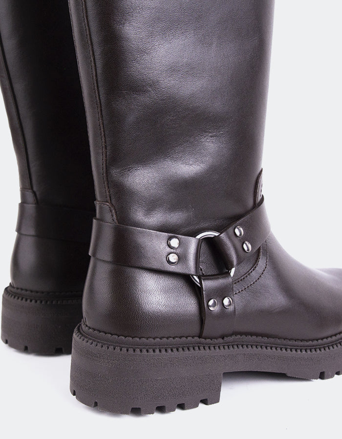 L'INTERVALLE Turvol Bottes Moto pour femmes Bottes à tige haute  Brun  Cuir (7139458842704)