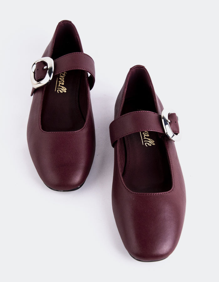 L'INTERVALLE Vady Women's Mary Jane Flats Burgundy Leather