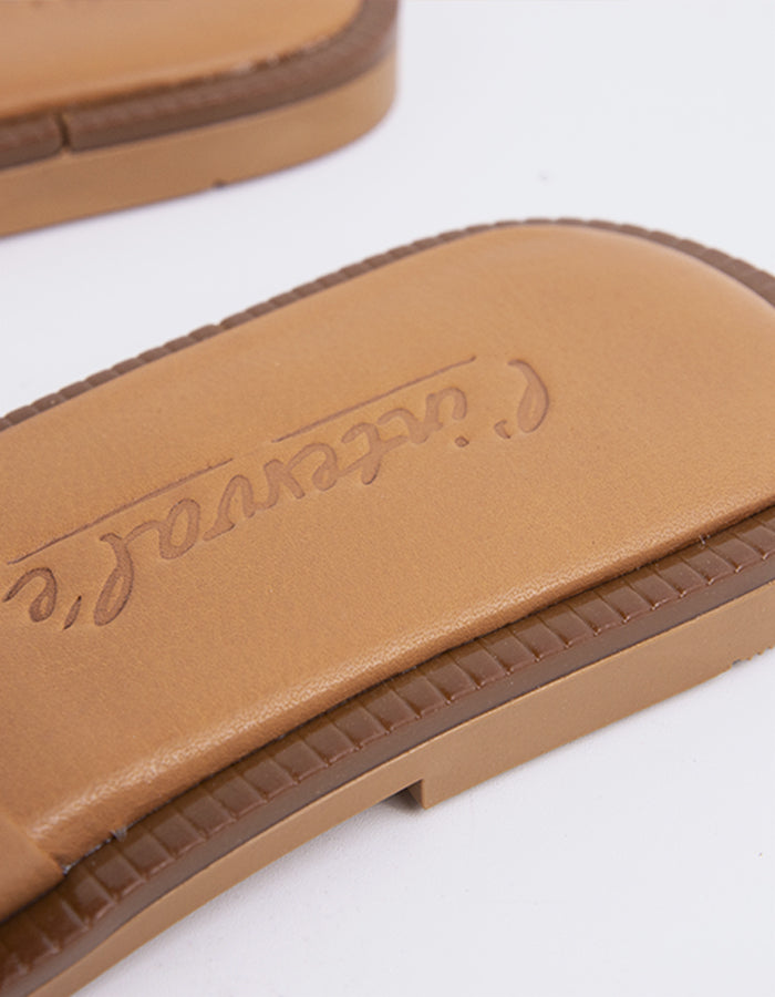 L'INTERVALLE Valmy Women's Flat Sandal Mule Tan Leather