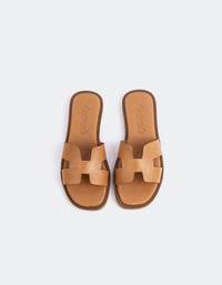 L'INTERVALLE Valmy Women's Flat Sandal Mule Tan Leather