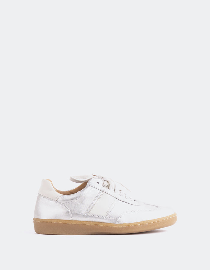 L'INTERVALLE Varzi Baskets Femme Argent Cuir blanc