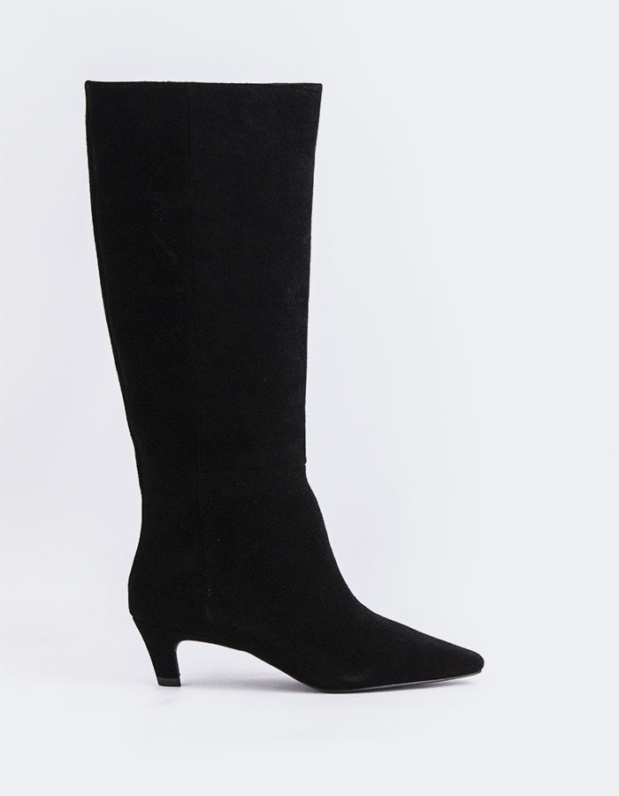 L'INTERVALLE Velletri Women's Kitten-Heel Tall Boots Black Suede
