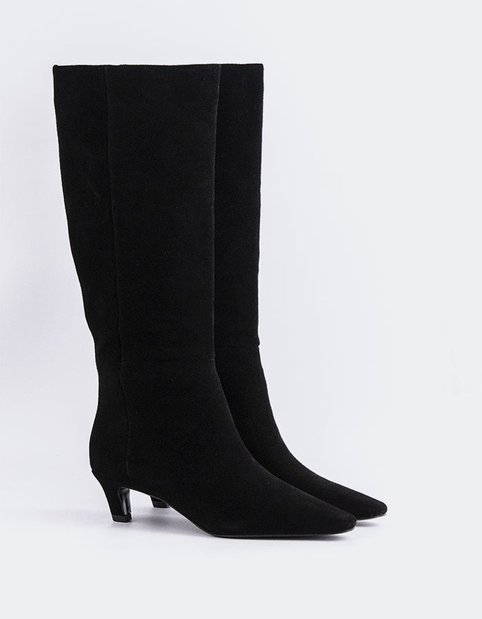 L'INTERVALLE Velletri Women's Kitten-Heel Tall Boots Black Suede
