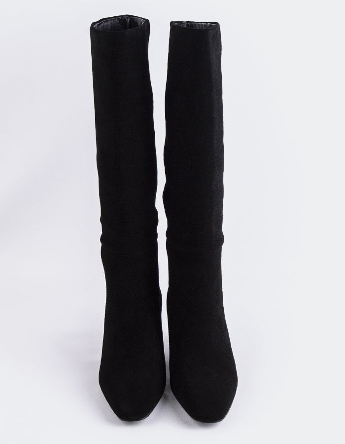 L'INTERVALLE Velletri Women's Kitten-Heel Tall Boots Black Suede