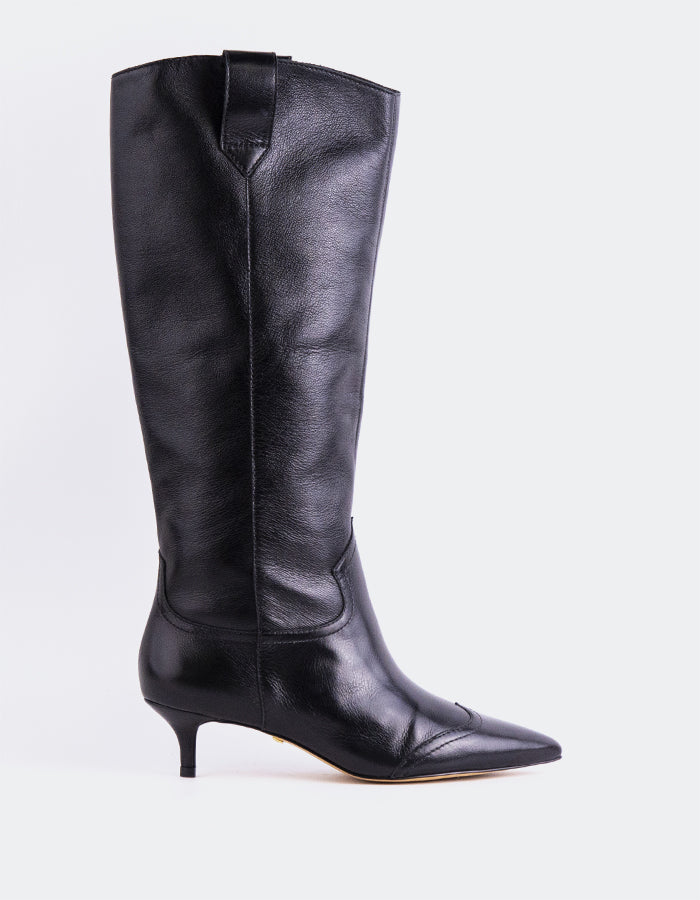 L'INTERVALLE Veneza Bottes western hautes pour femmes en cuir Noir