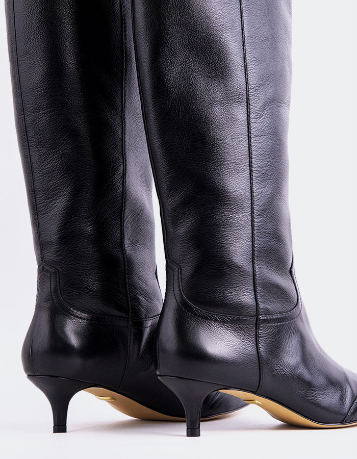 L'INTERVALLE Veneza Bottes western hautes pour femmes en cuir Noir