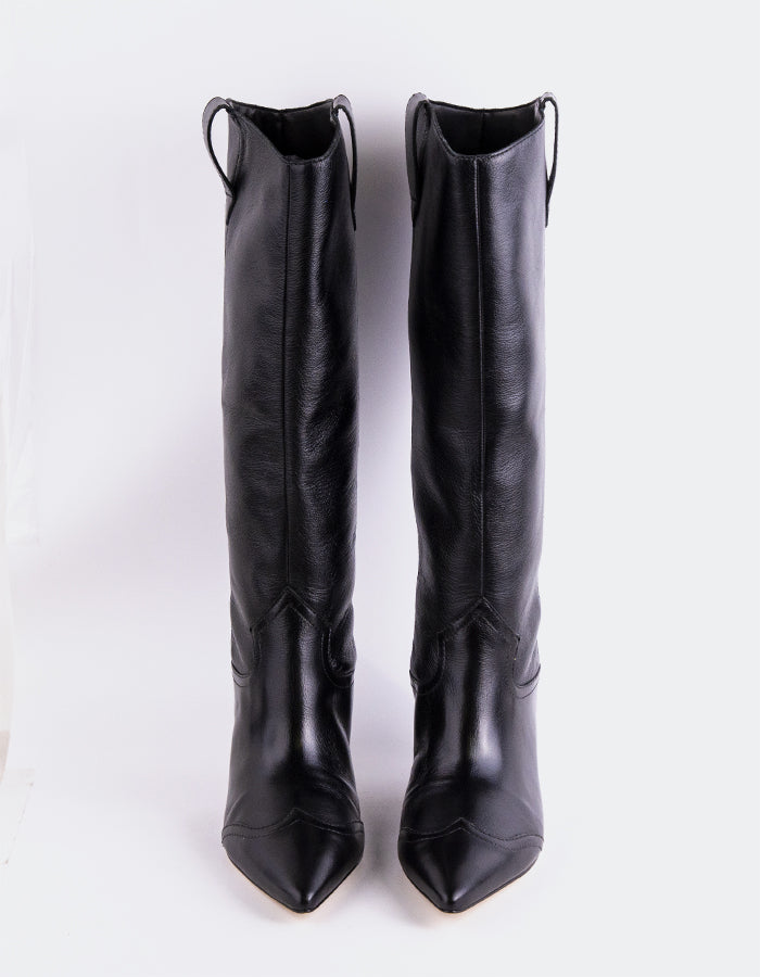 L'INTERVALLE Veneza Bottes western hautes pour femmes en cuir Noir