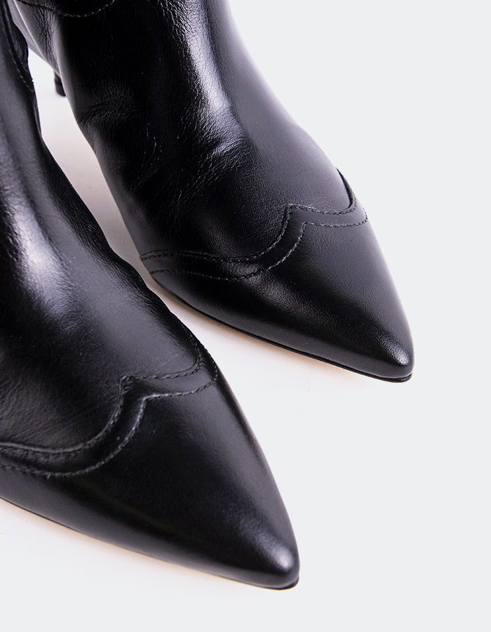 L'INTERVALLE Veneza Bottes western hautes pour femmes en cuir Noir