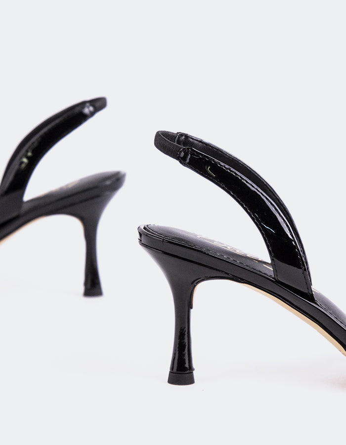 L'INTERVALLE Vescia Femmes Escarpins à Bride Arrière Chaussures Noir Verni