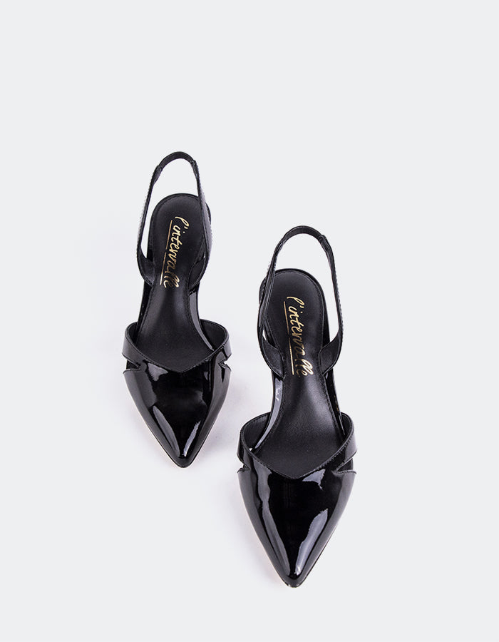 L'INTERVALLE Vescia Femmes Escarpins à Bride Arrière Chaussures Noir Verni