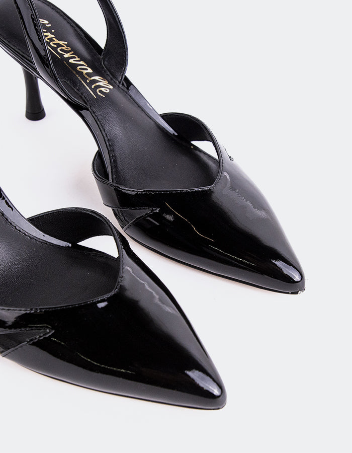 L'INTERVALLE Vescia Femmes Escarpins à Bride Arrière Chaussures Noir Verni