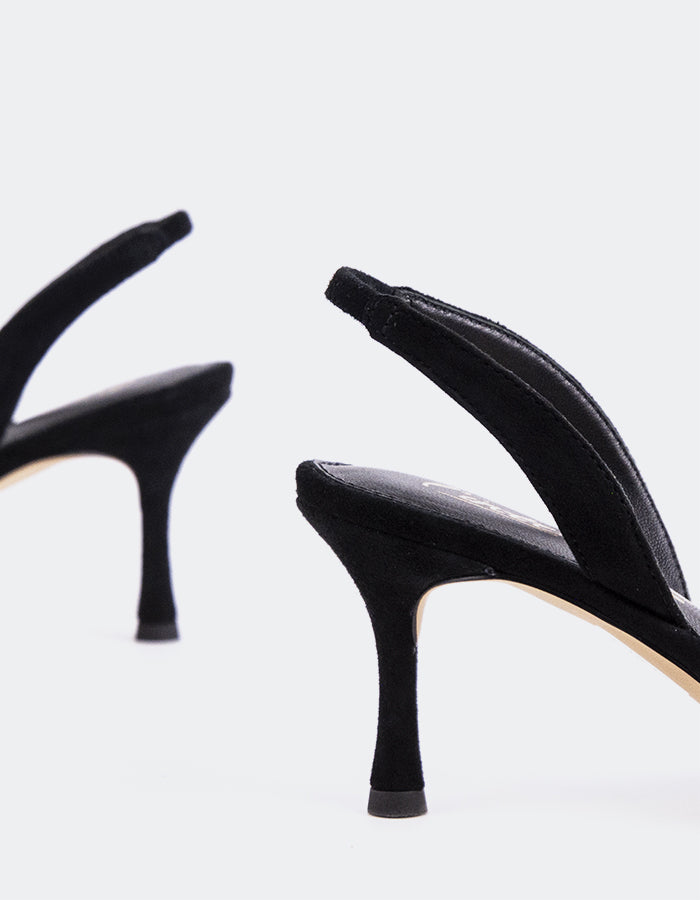 L'INTERVALLE Vescia Women's Mid-Heel Escarpins à Bride Arrière Shoes Noir Suède