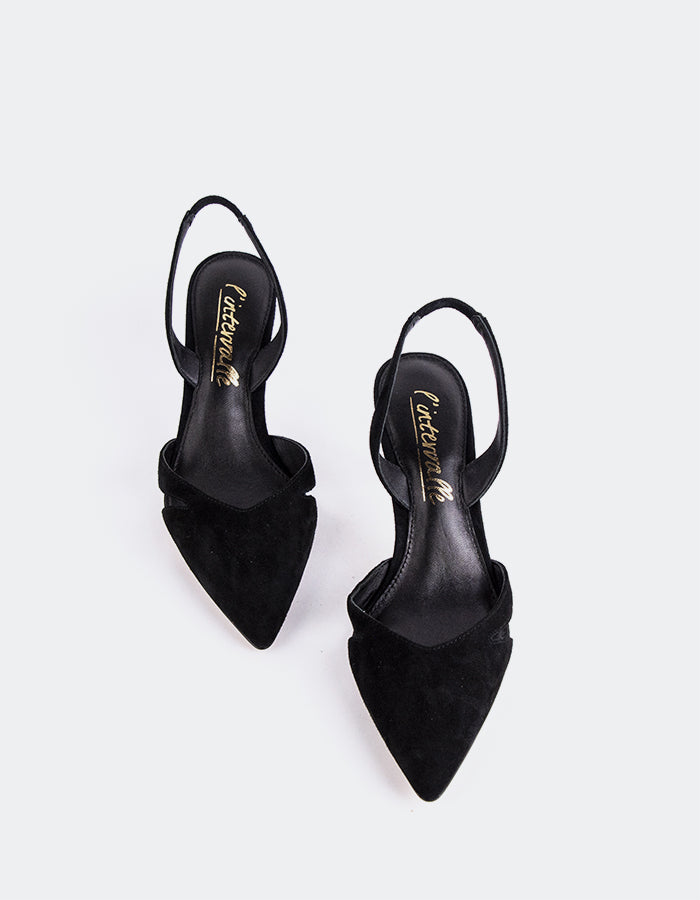 L'INTERVALLE Vescia Women's Mid-Heel Escarpins à Bride Arrière Shoes Noir Suède