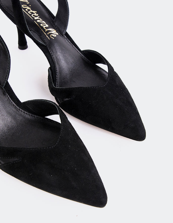 L'INTERVALLE Vescia Women's Mid-Heel Escarpins à Bride Arrière Shoes Noir Suède