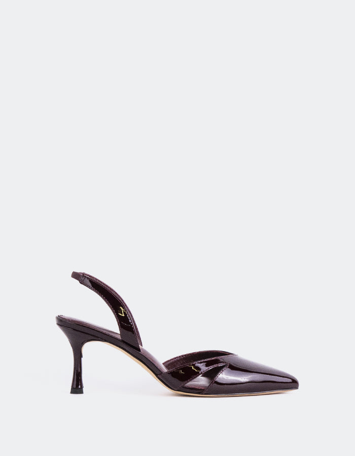 L'INTERVALLE Vescia Women's Mid-Heel Slingback Shoes Burgundy Patent