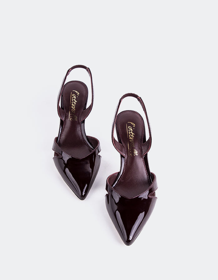 L'INTERVALLE Vescia Women's Mid-Heel Slingback Shoes Burgundy Patent