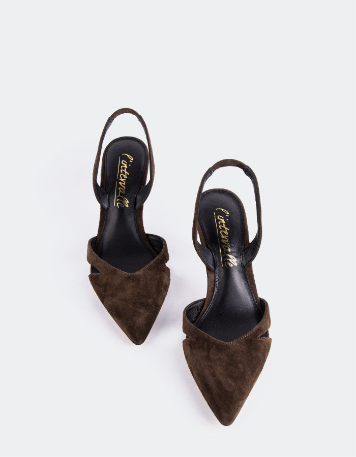 L'INTERVALLE Vescia Women's Mid-Heel Escarpins à Bride Arrière Shoes Brun Suède