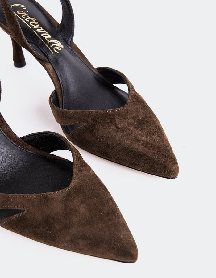 L'INTERVALLE Vescia Women's Mid-Heel Escarpins à Bride Arrière Shoes Brun Suède