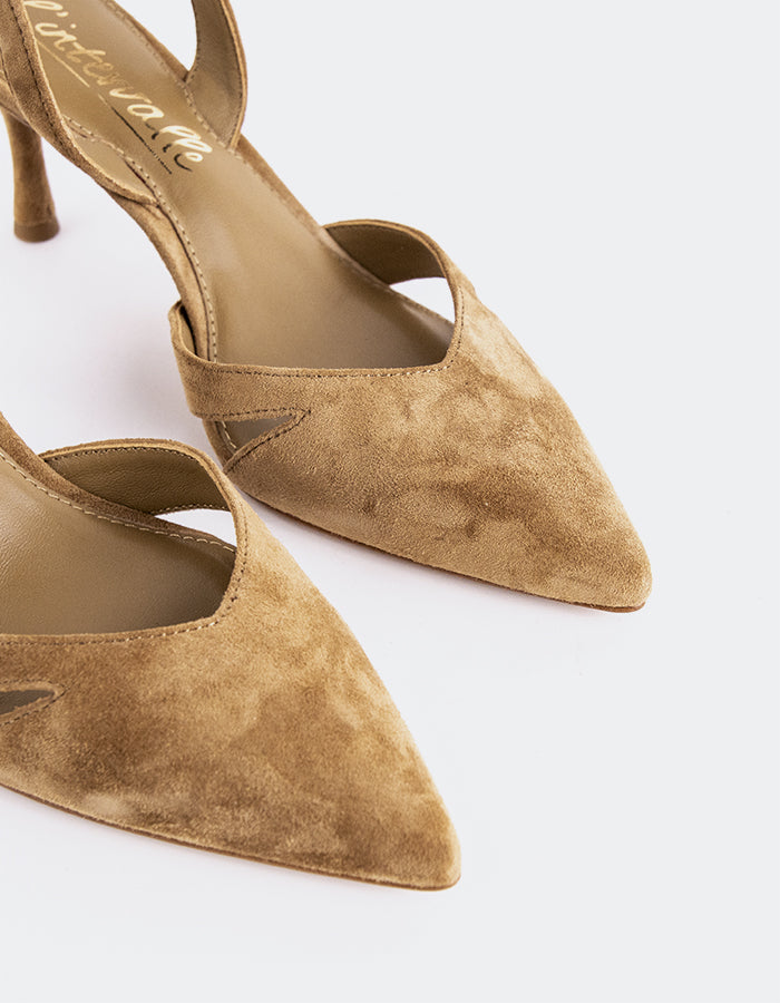 L'INTERVALLE Vescia Women's Mid-Heel Slingback Shoes Taupe Suede
